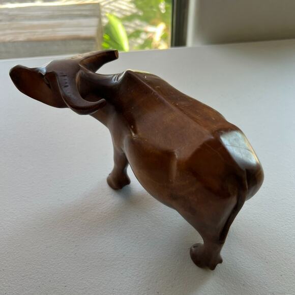Vintage Water Buffalo Small Wood Figurine Sculpture Hand Carved 6" High - Picture 3 of 15